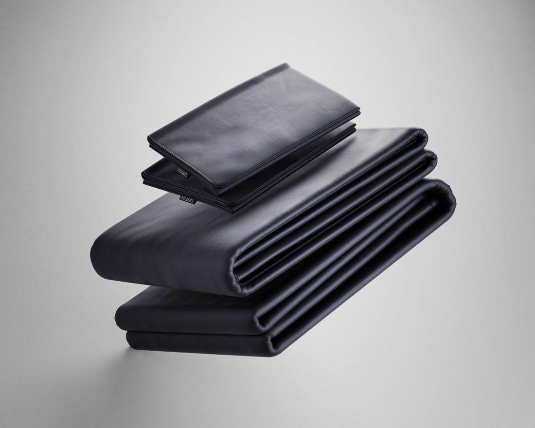 Folded Hush Iced 2.0 Bamboo Cooling Sheets and Pillowcase Set in Charcoal color