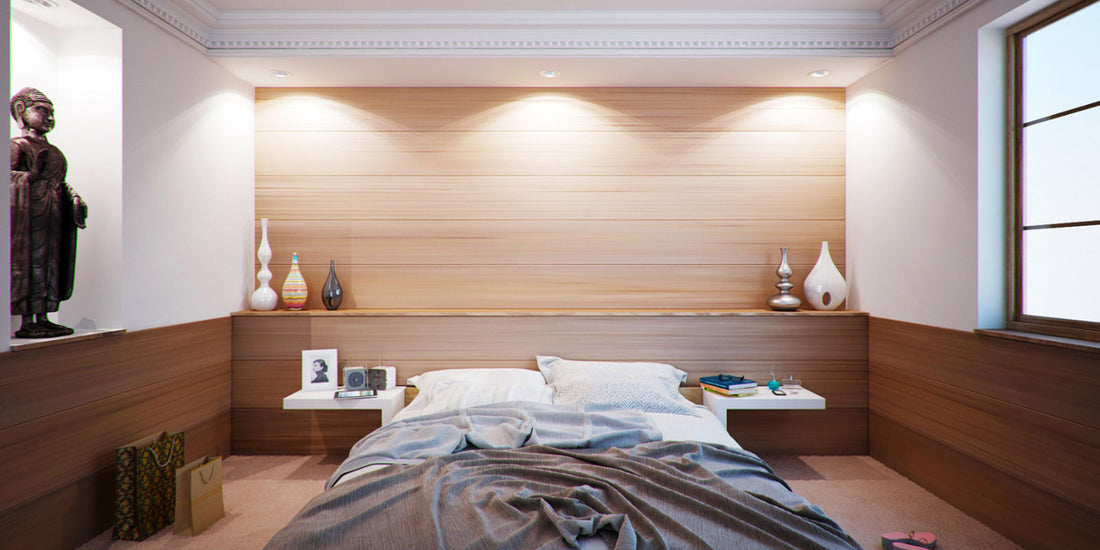 bedroom with wood accent wall